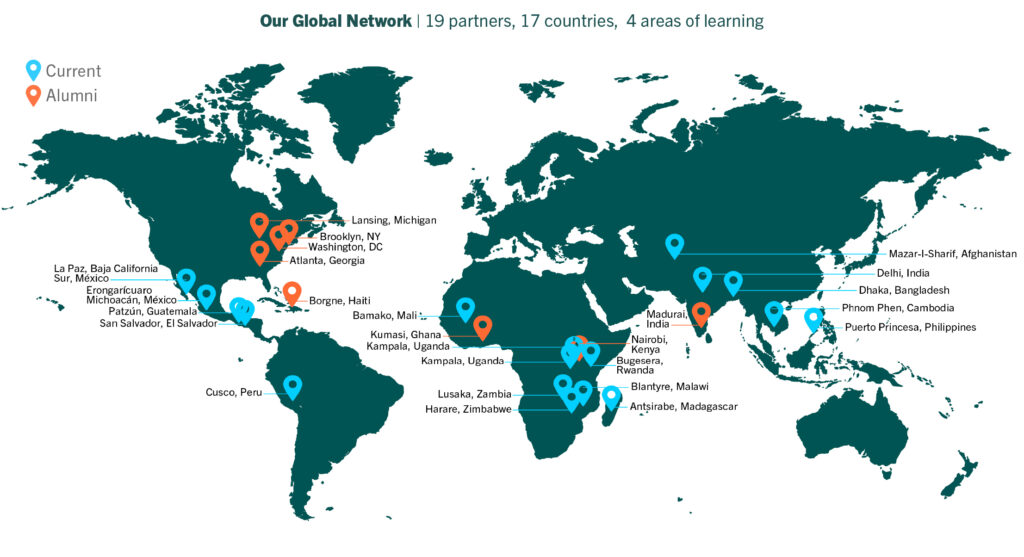 This map shows the locations of WomenStrong partners.